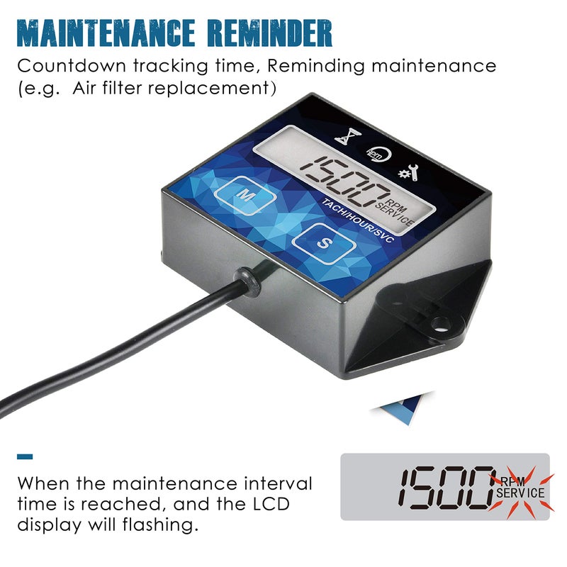 Runleader Small Engine Hour Meter, Digital Tachometer, Maintenance Reminder, Battery Replaceable, User Shutdown, Use for ZTR Lawn Mower Tractor Generator Marine Outboard ATV (HM011F) - Image 3